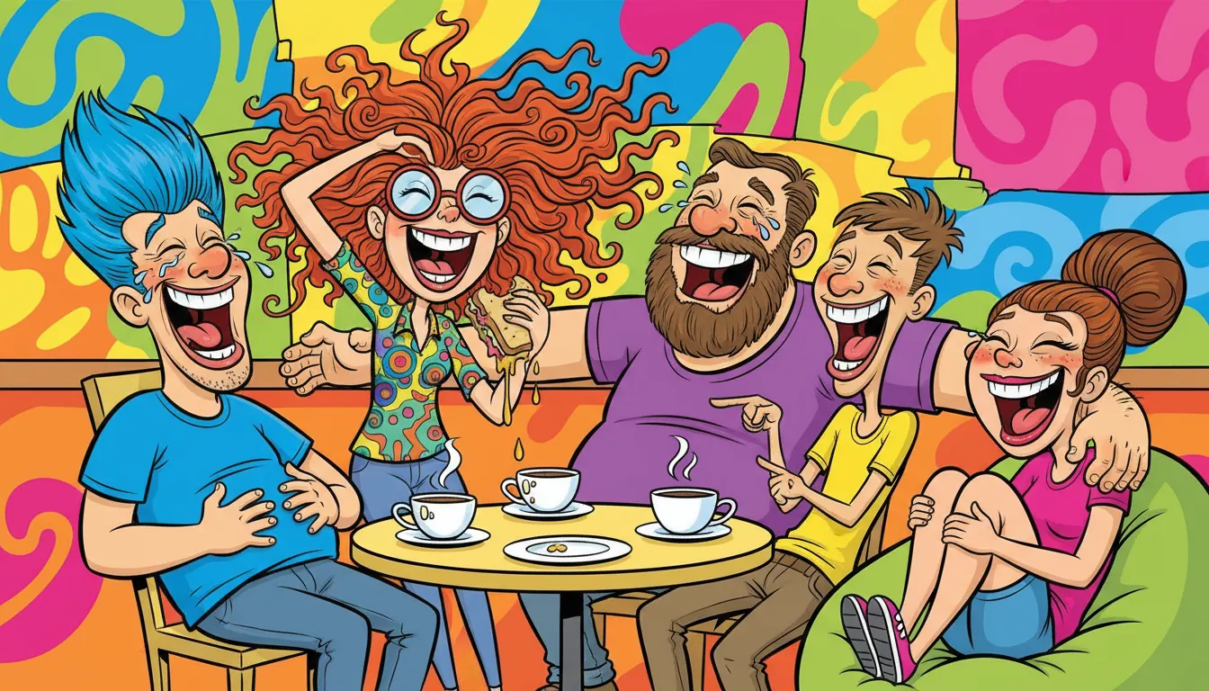 Group of friends laughing together in a casual social setting